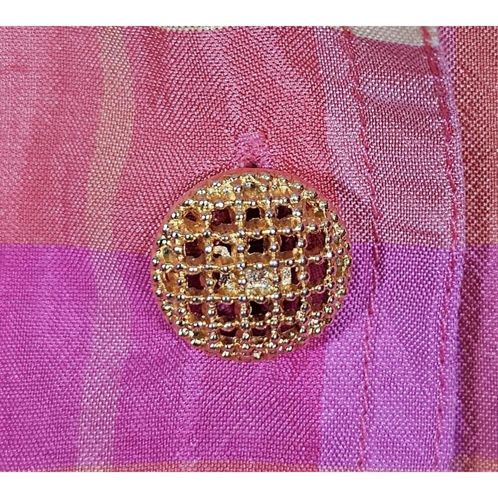 Vintage Mureli 100% Silk Plaid Jacket Gold Buttons - M/Fits Modern L - Picture 8 of 15